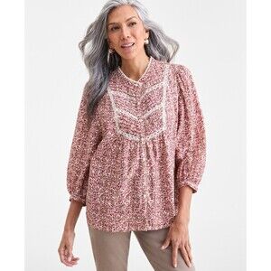 Style & Co Peasant Top Womens M Floral Crochet Embroidered Cottage Prairie Boho